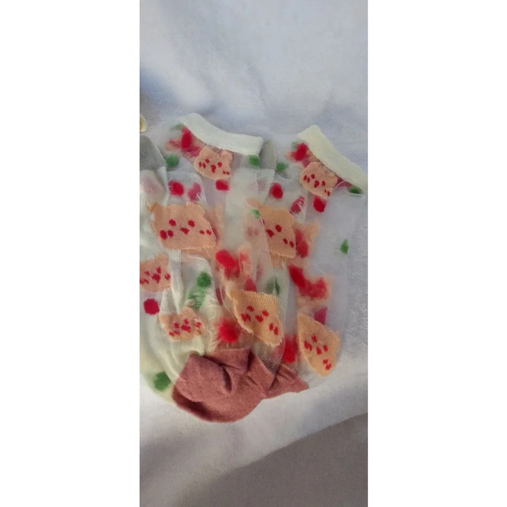 Love & Flowers are in the air. White & Red Floral Sheer Ankle Socks size W 7-9